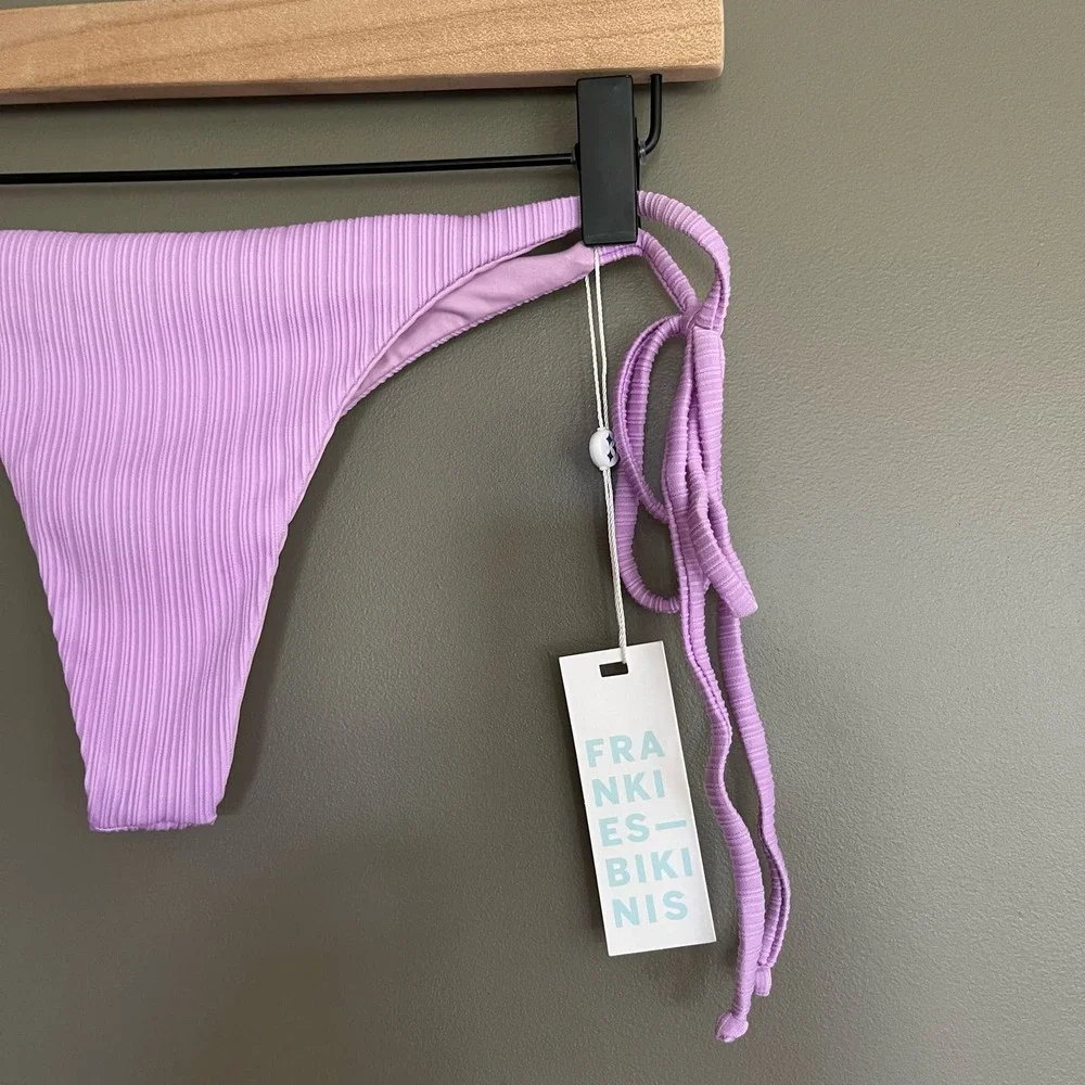 NWT Frankies Bikinis Sky Plisse Bikini Bottom in‎ Wisteria Lilac Large Purple